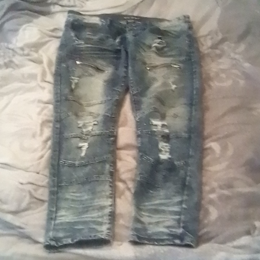 Nathan Denim dark blue ripped bike jeans